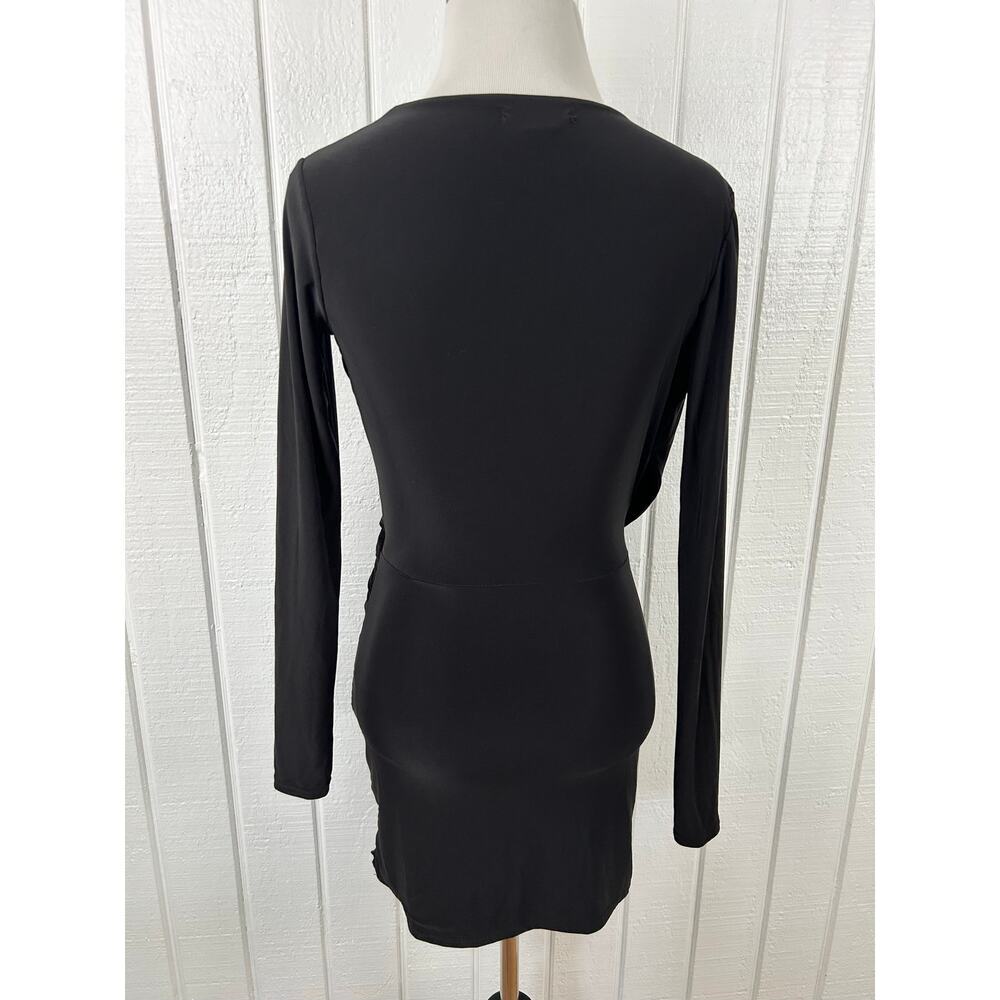 PrettyLittleThing Black Cutout Ruched Bodycon Mini Dress Long Sleeve US 6 - Picture 7 of 8